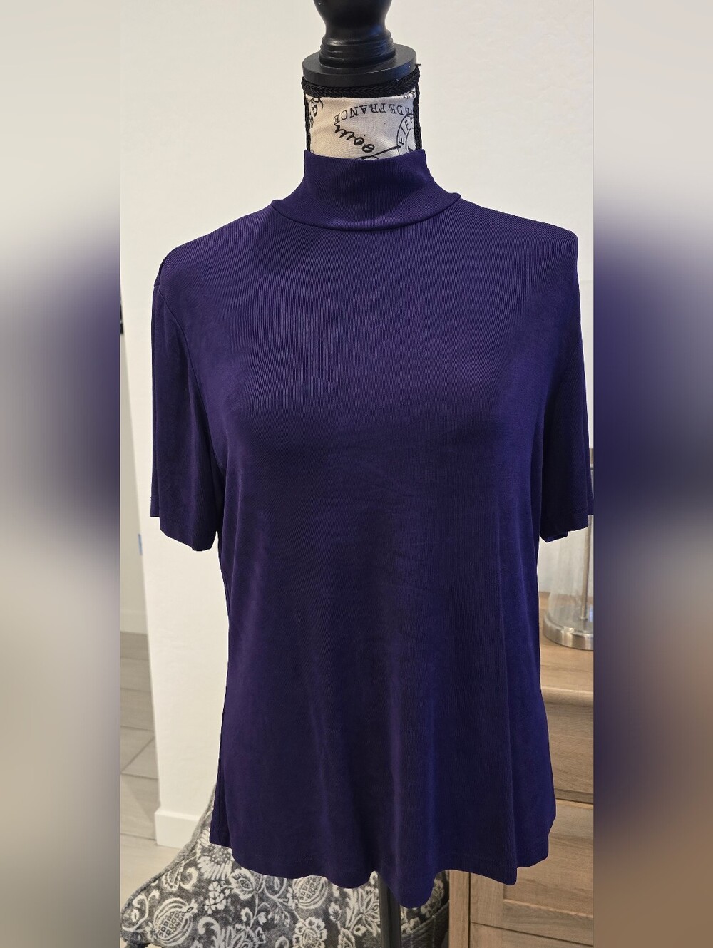 dressbarn Purple Mock Neck Short Sleeve Top